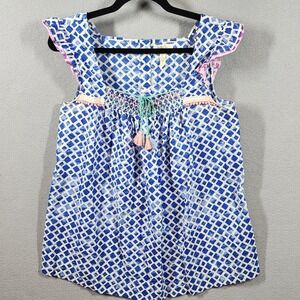 Matilda Jane‎ Shirt Womens Medium Smocked Sleeveless Ruffle Boho Tassel